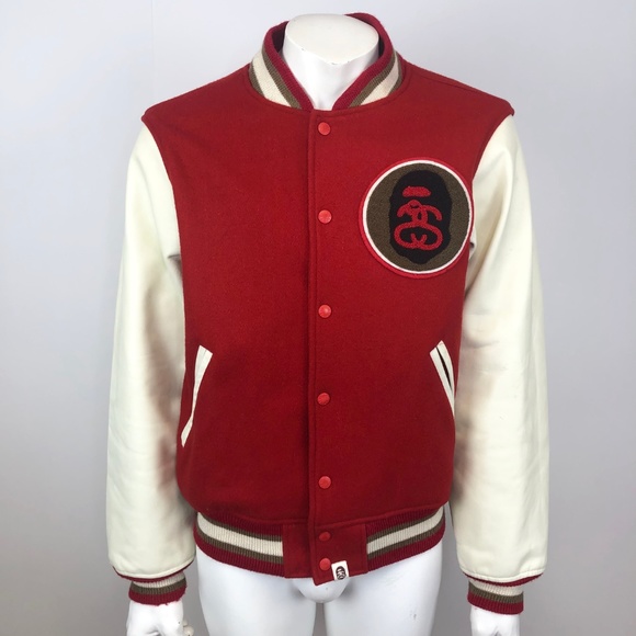 Stussy Other - Stussy Bape Busy Works Letterman Leather Jacket LG